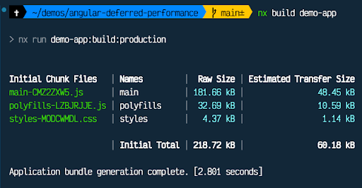 Build bundle sizes without deferred loading
