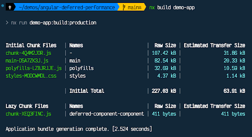 Build bundle sizes deferred loading