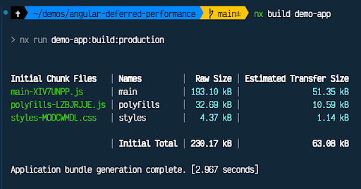 Build bundle sizes without deferred loading on a large list