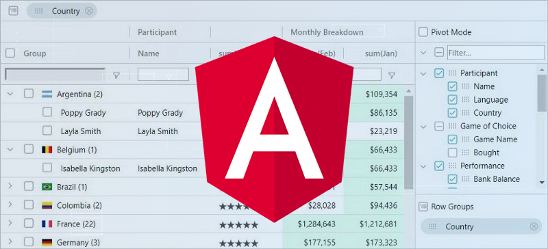 An example of the configured Angular grid