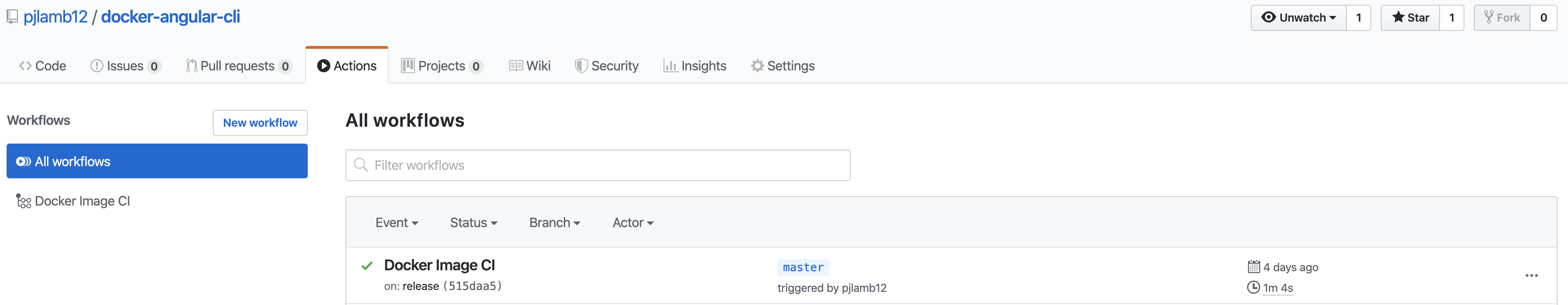 GitHub actions overview tab