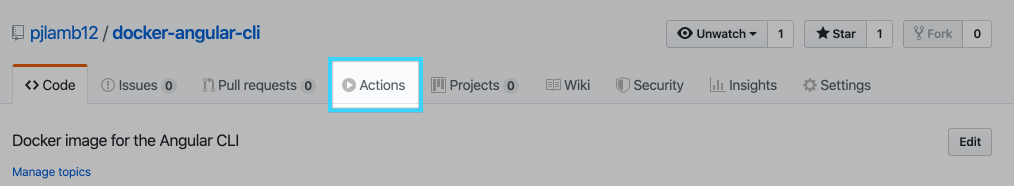 GitHub repo actions tab
