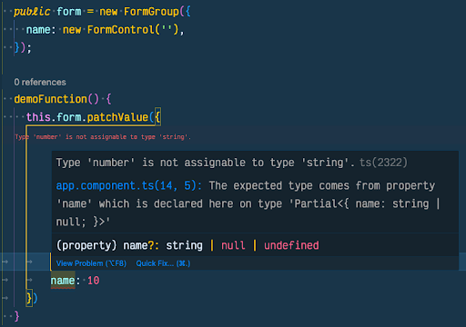 An error occurs when trying to set the value of a form control to a number