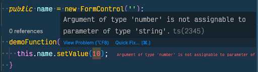 An error occurs when trying to set the value of a form control to a number